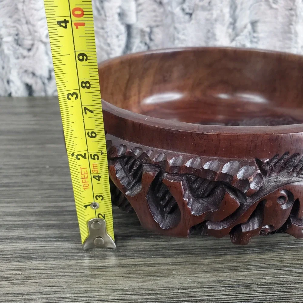 Detailed Craved‎ Safari Jungle Animals Dark Rosewood Thick Decorative Bowl 6.5